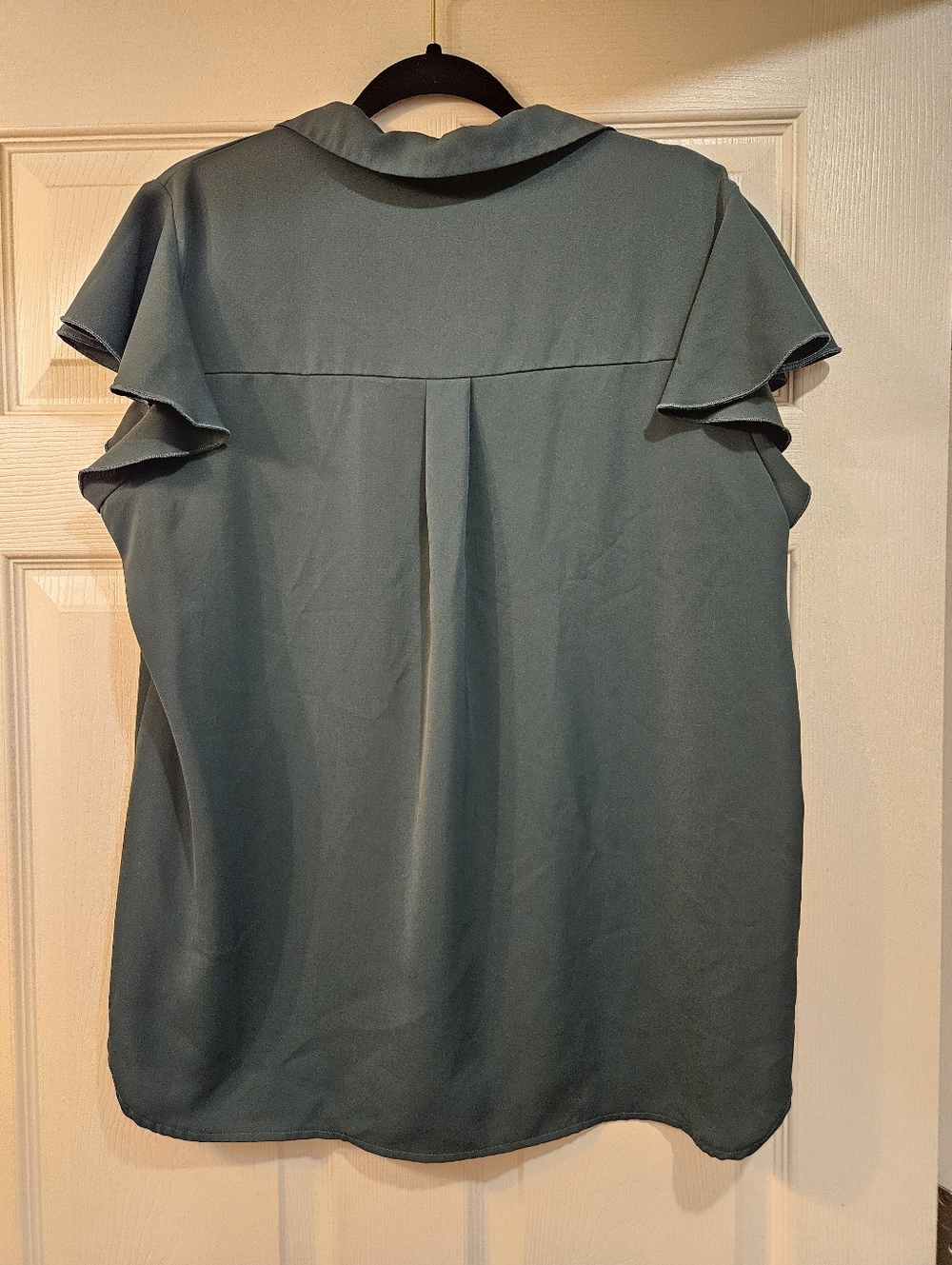 Amazon Essentials Teal Button-Front Ruffle-Sleeve Blouse - Picture 2 of 4